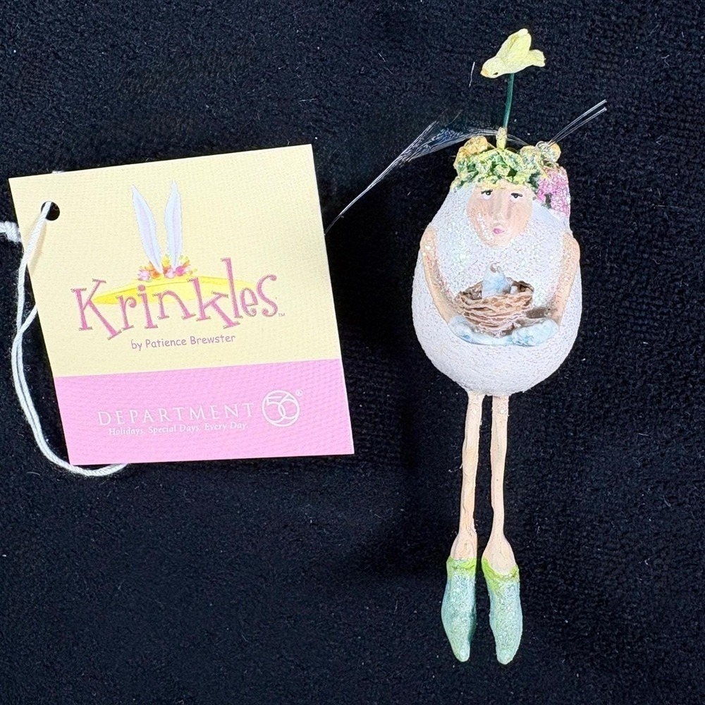 Department 56 KRINKLES White Mini Egg People Ornament w/ Bird Nest Easter NOS